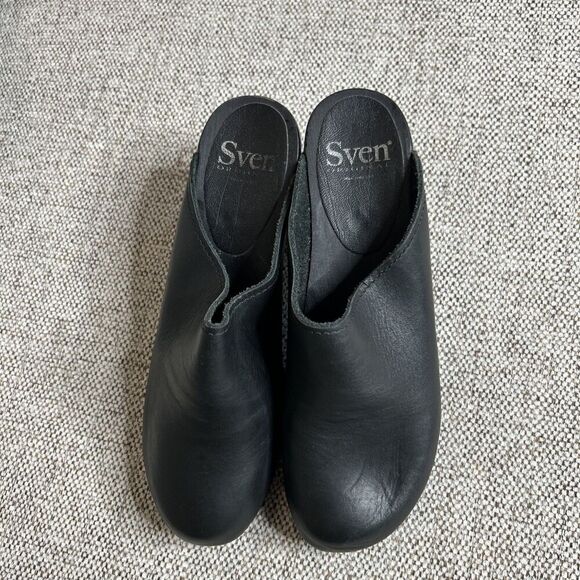 Sven Clogs Wooden Heel Black Color Slip On Mules Size 39 - Picture 1 of 9
